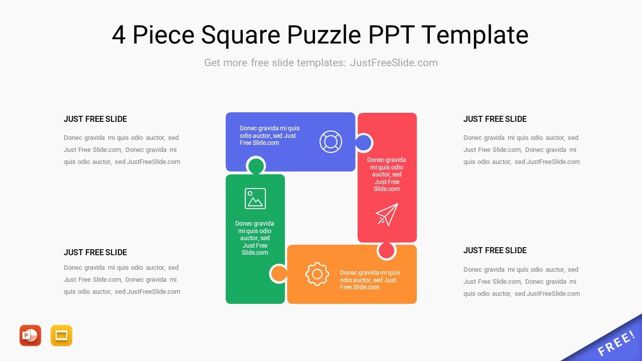 4 Piece Square Puzzle PPT Template Free Download
