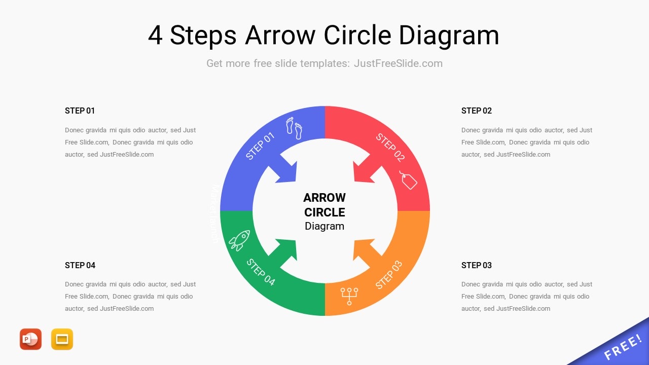 Free 4 Steps Arrow Circle Diagram PPT Template