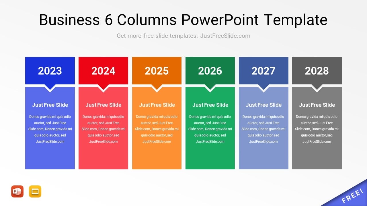 Free Business 6 Columns PowerPoint Template