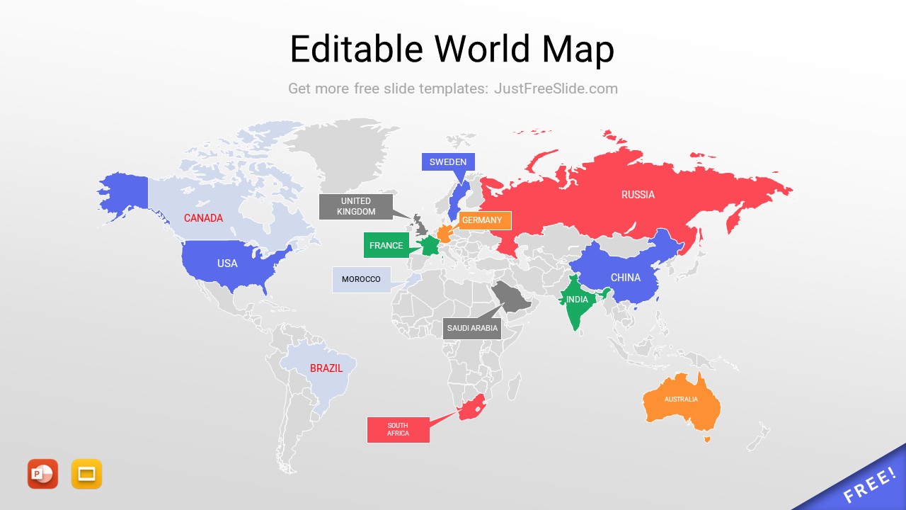 Editable World Map Powerpoint Template   Editable World Map 