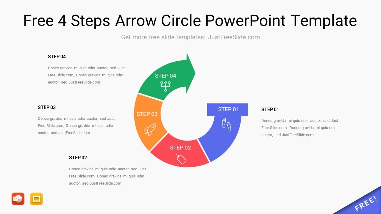 Free 4 Steps Arrow Circle PowerPoint Template