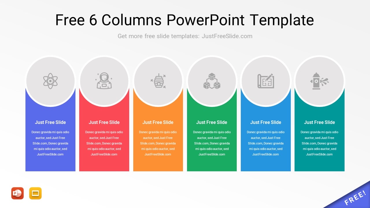 Free 6 Columns PowerPoint Template With Icons
