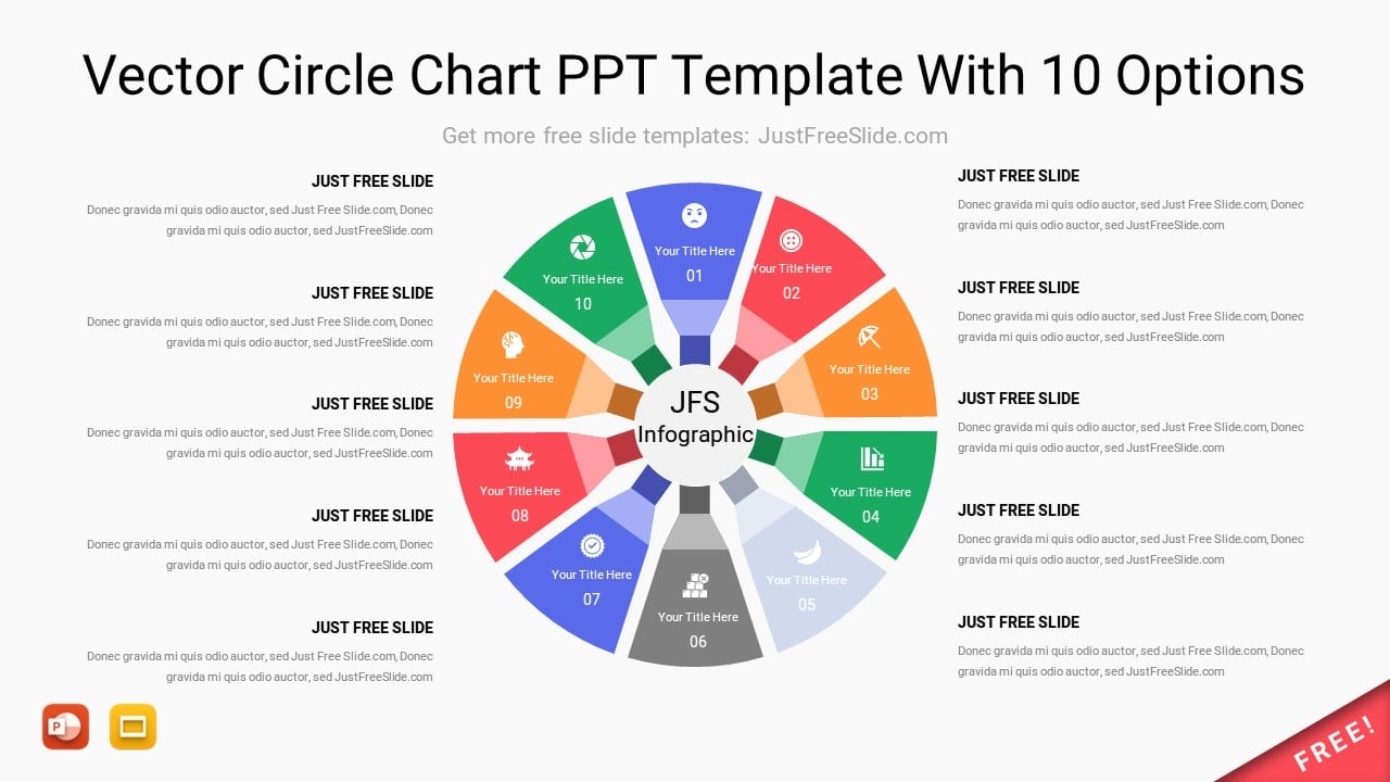 Vector Circle Chart PPT Template With 10 Options