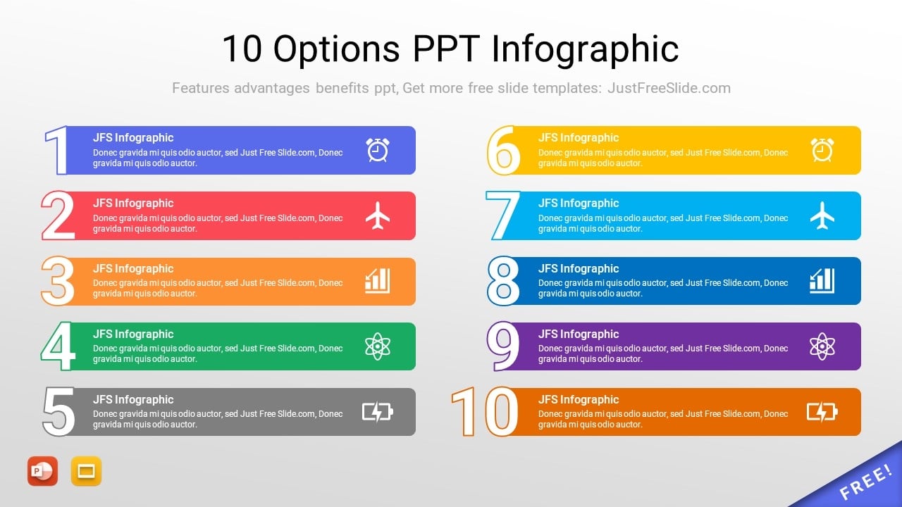 10 Options PPT Infographic (8 Layouts)