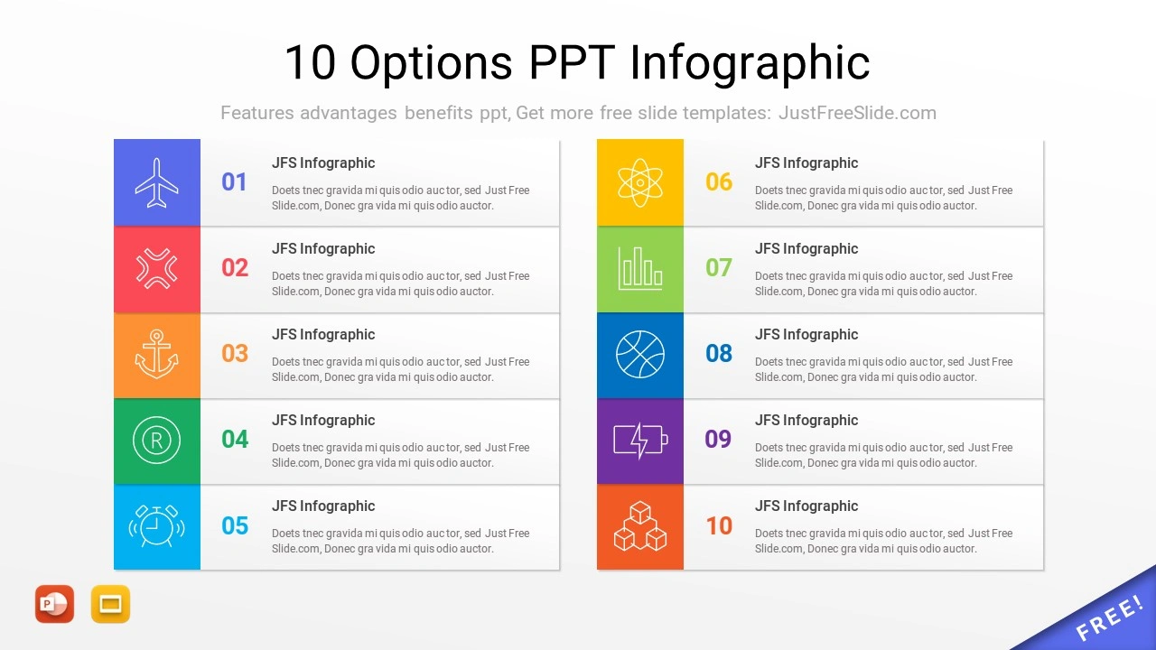 10 Options PPT Infographic - Card Style With Icons