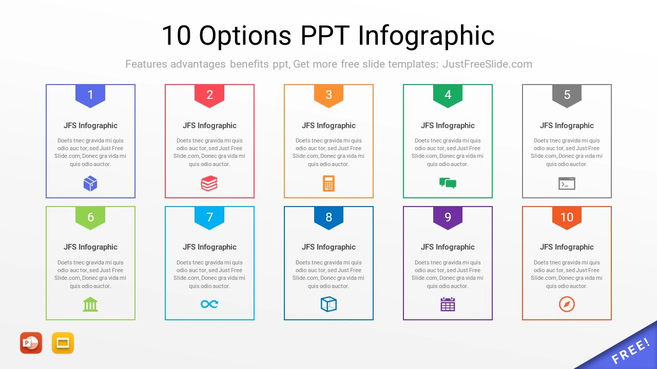 10 Options PPT Infographic Columns Style
