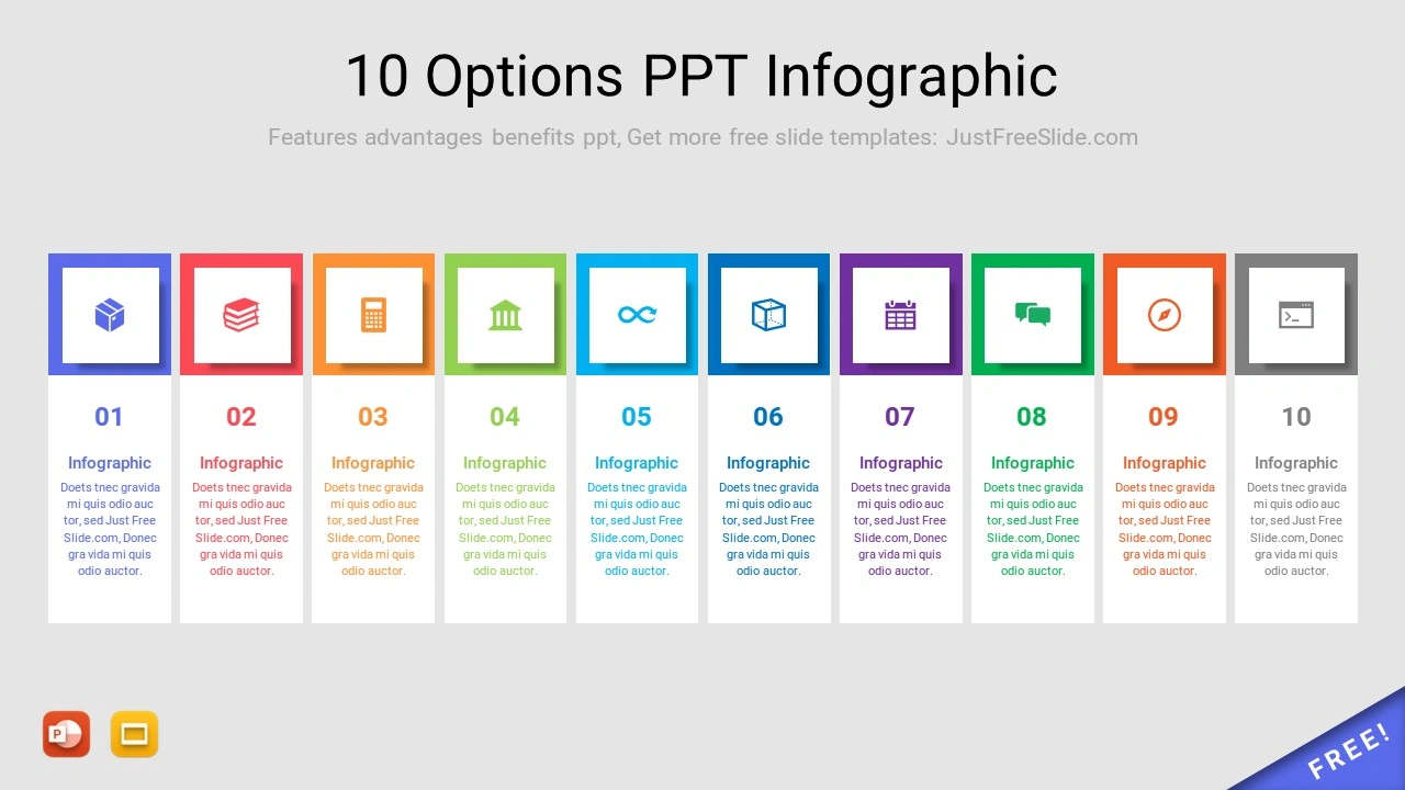 Horizontal 10 Columns PowerPoint Infographic