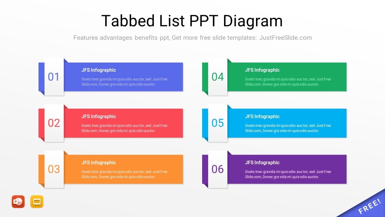 Free Tabbed List PPT Diagram (5 Layouts)