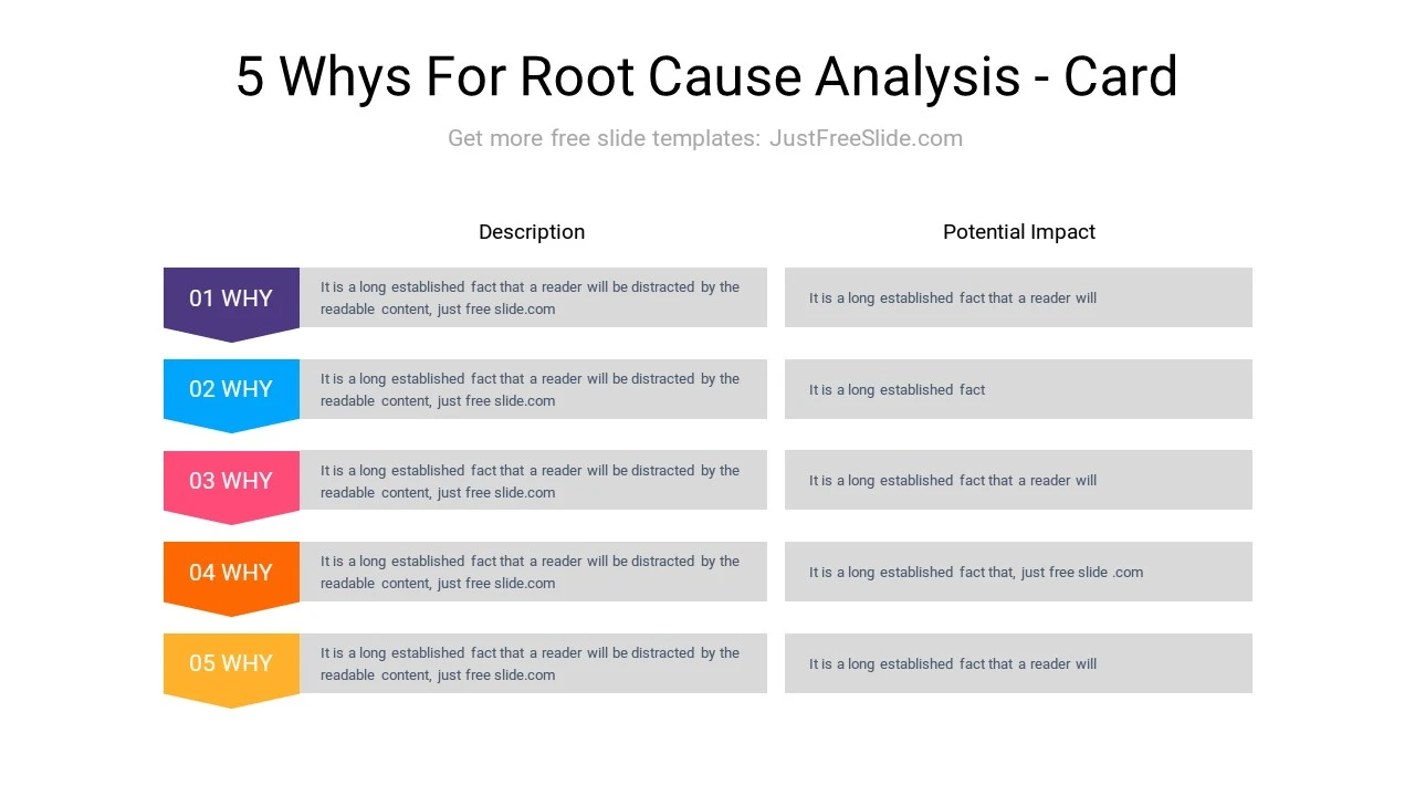 Table Style 5 Whys for Root Cause Analysis Model for PowerPoint