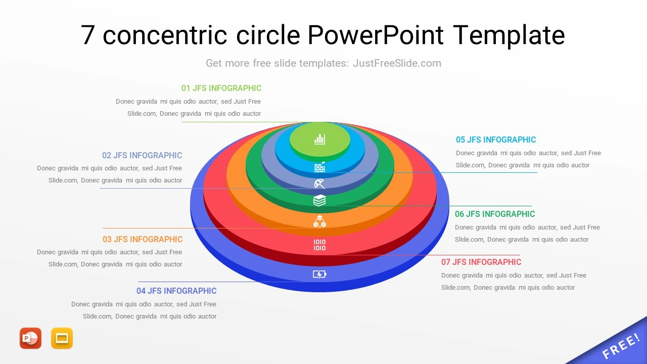 3d 7 concentric circle PowerPoint Template