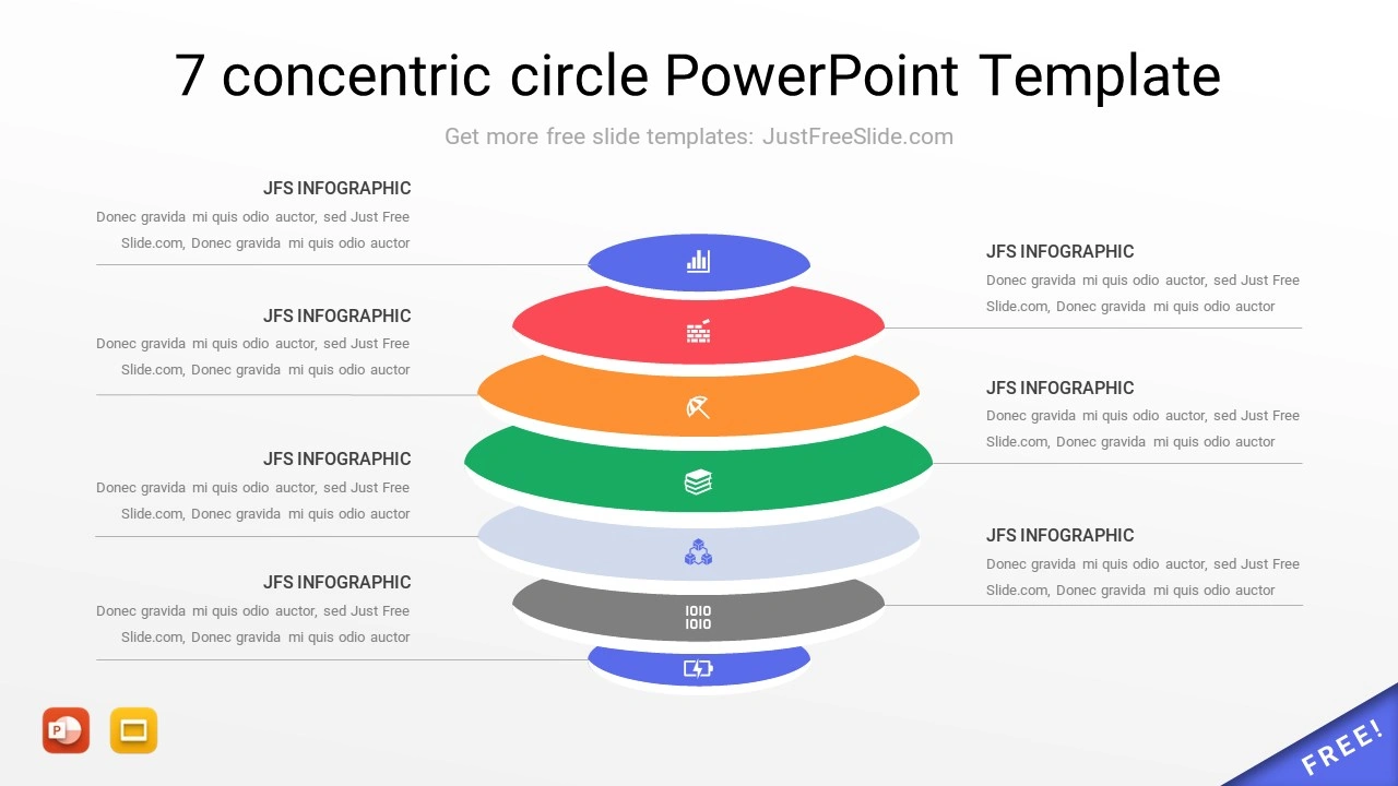 3d 7 concentric circle PowerPoint Template style 2