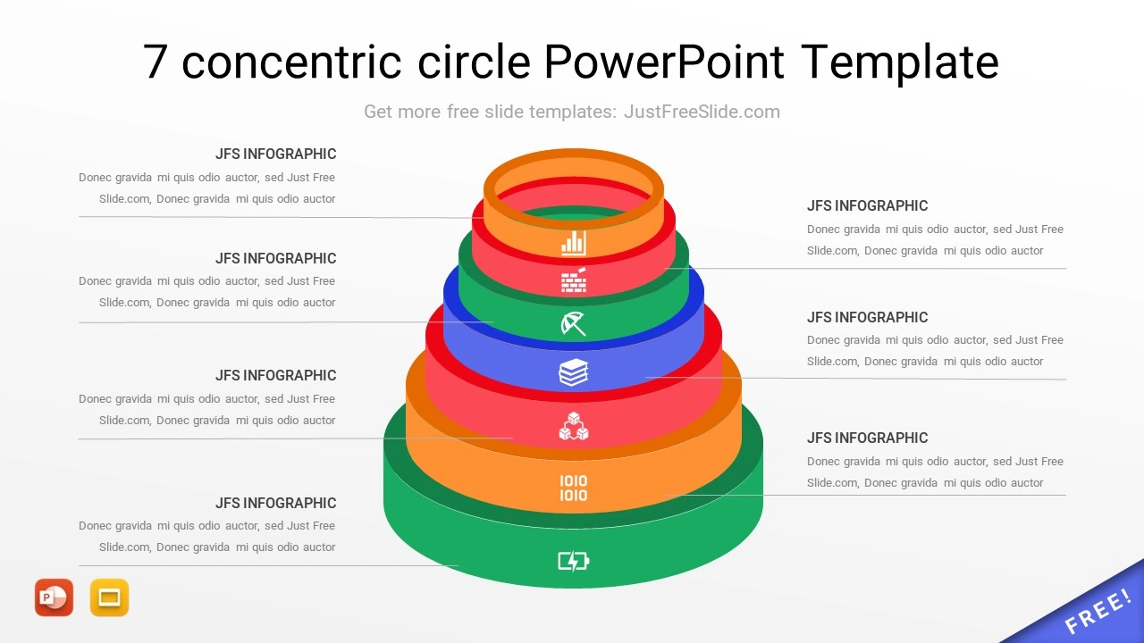 3d 7 concentric circle PowerPoint Template style 3