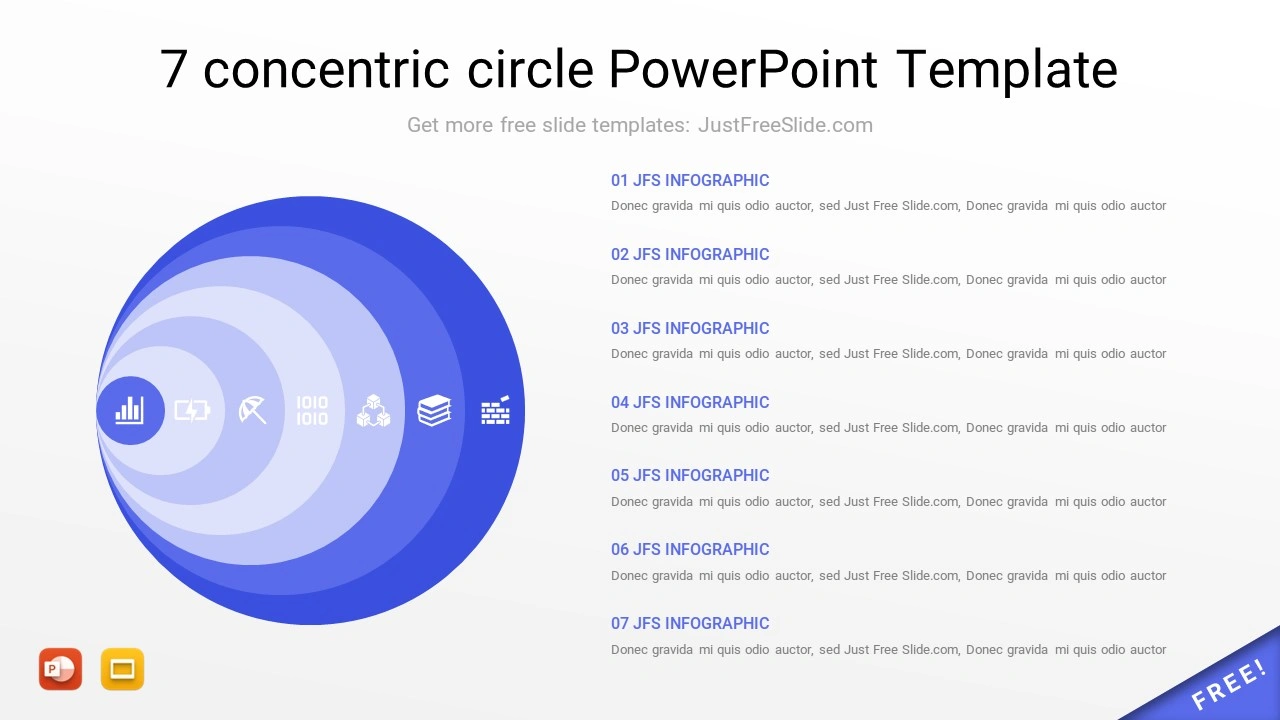 7 concentric circle PowerPoint Template layout 2
