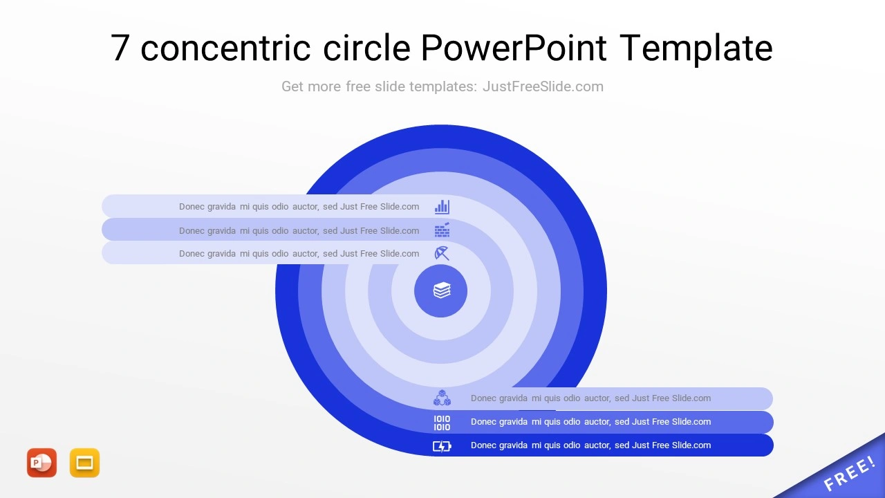 7 concentric circle PowerPoint Template layout 1