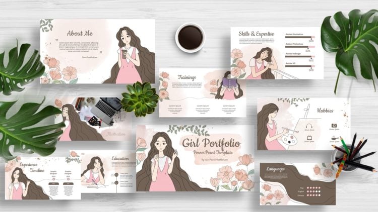 Free Pastel Girl Portfolio & Resume PowerPoint Template