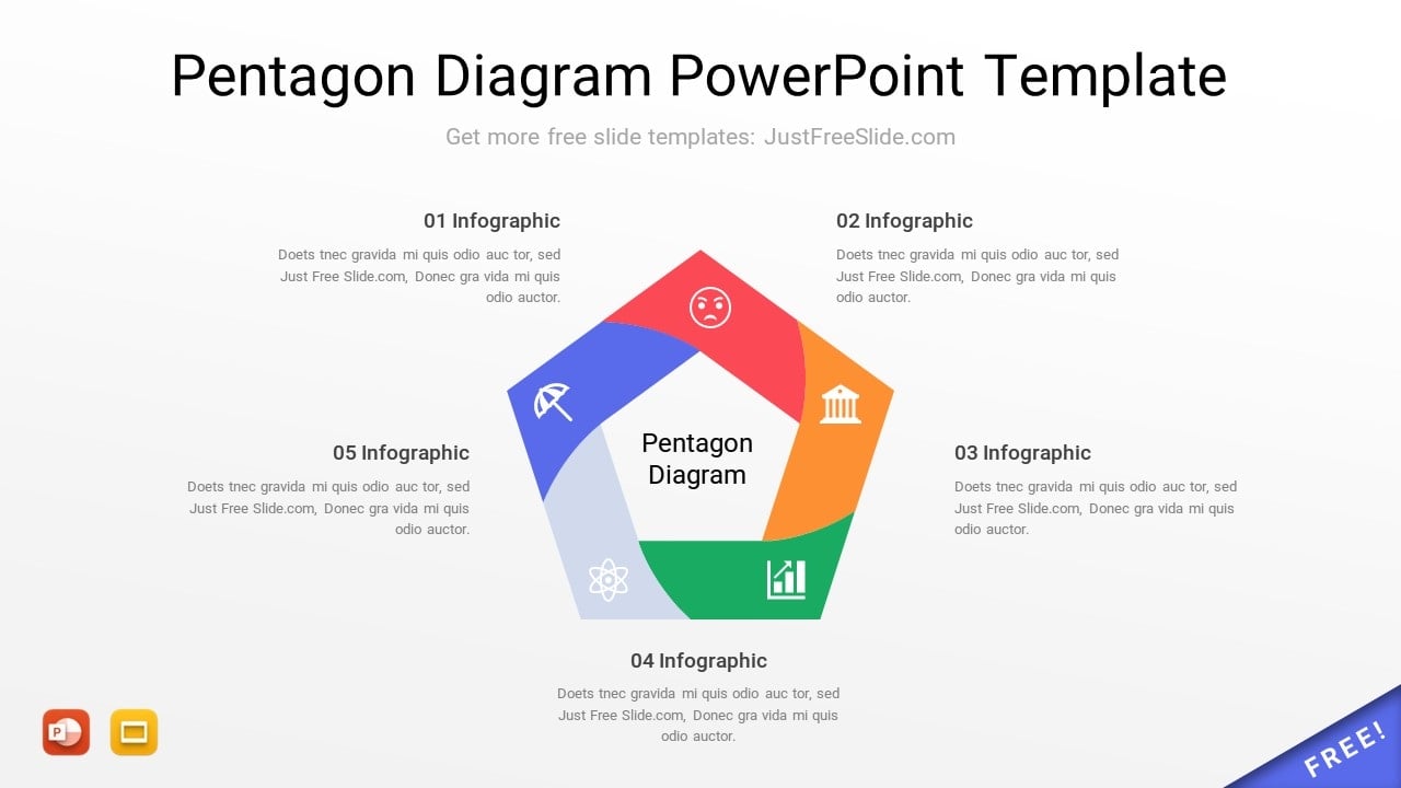 Free Pentagon Diagram PowerPoint Template (9 Layouts)