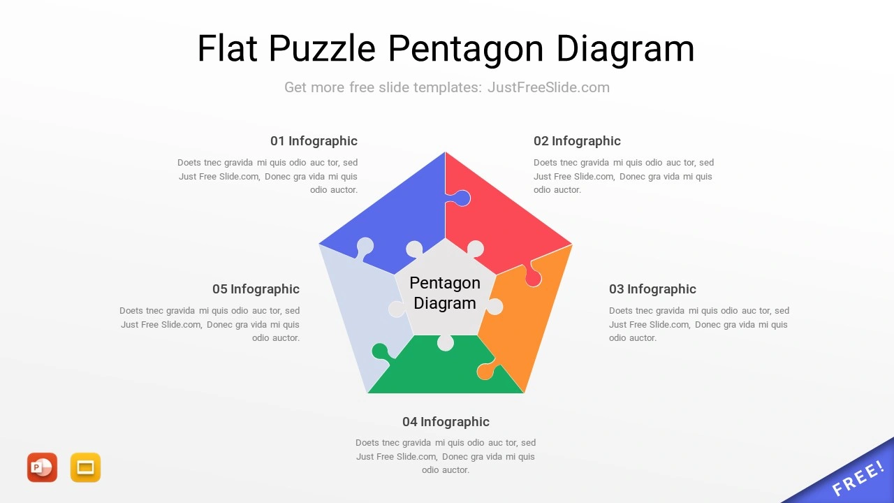 Free Flat Puzzle Pentagon PPT Infographic