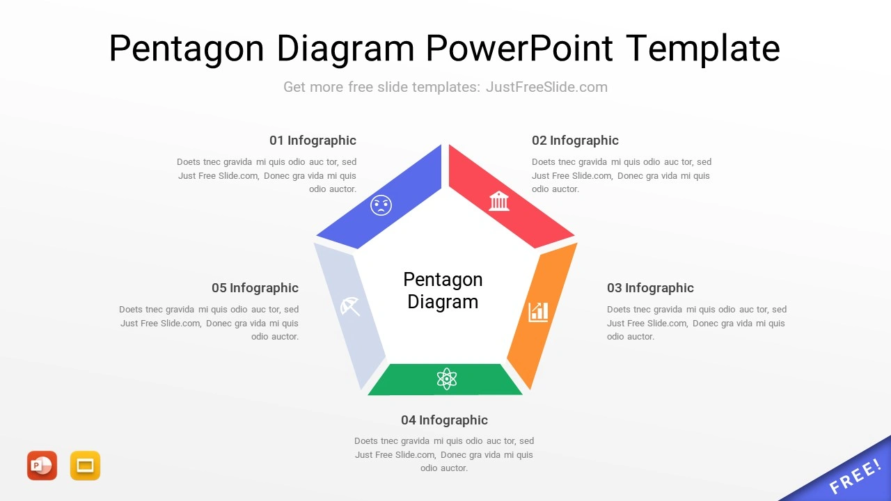 Free Pentagon Diagram PowerPoint Template with icons