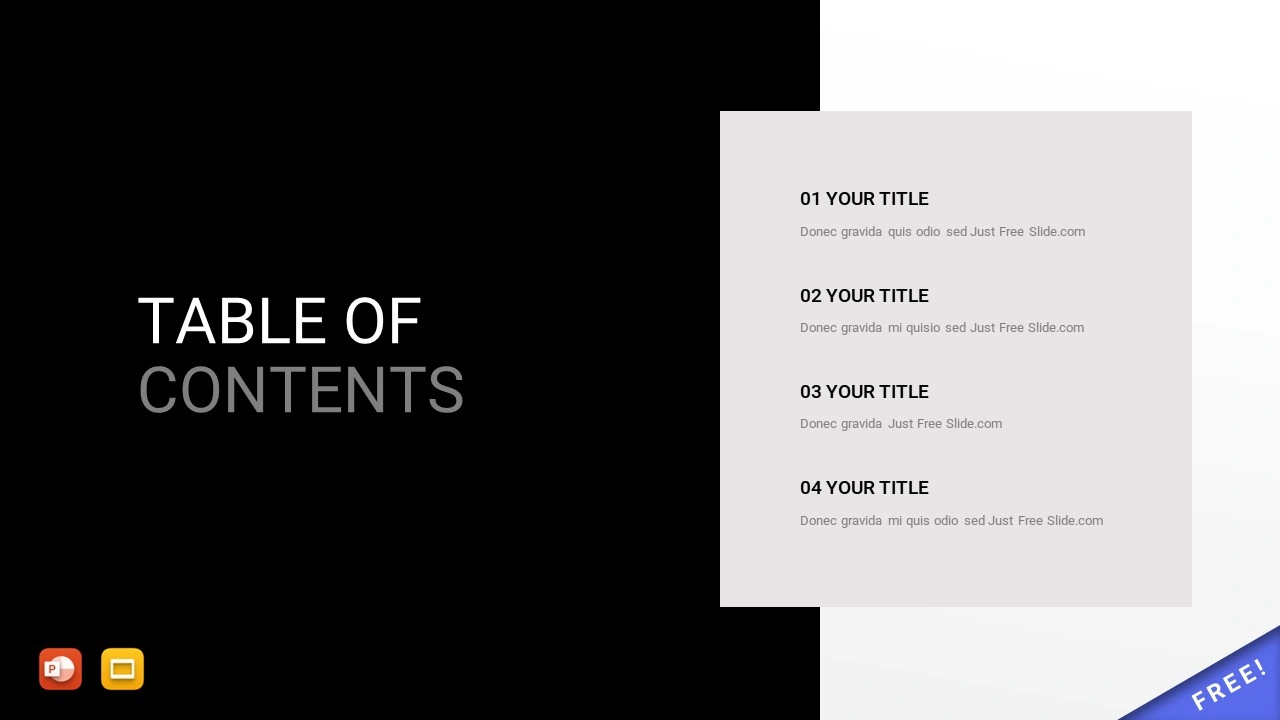 Black and White Table of Contents PowerPoint Template
