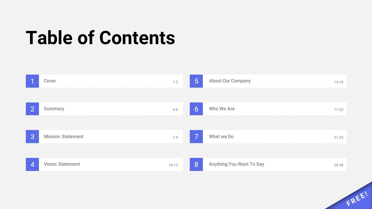 Free Table of Contents PowerPoint Template (7 Layouts) Just Free Slide