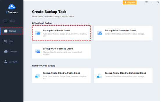 Simple Steps to Create a PC to Cloud Backup step 2- Create Backup Task