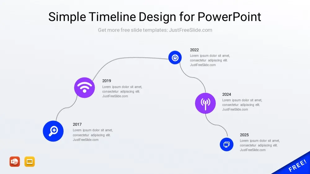 Curved timeline ppt template with icons