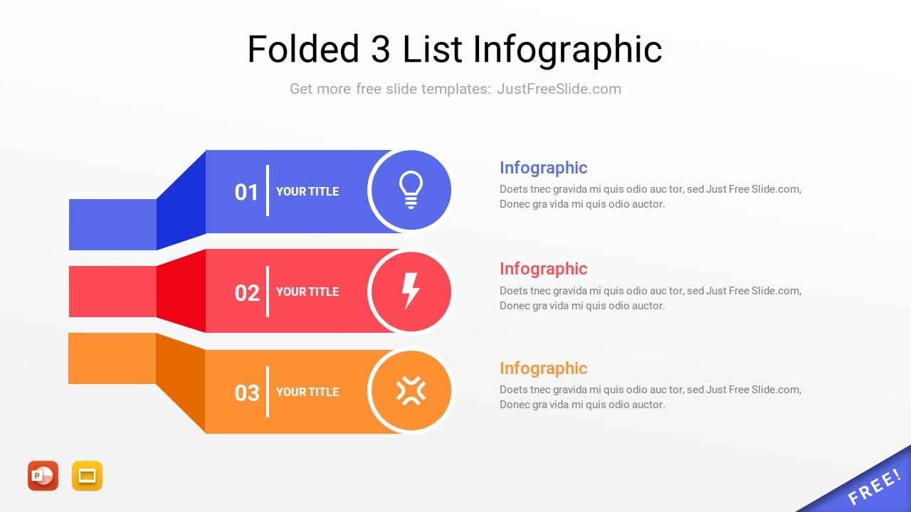Folded 3 List Infographic Template for PowerPoint