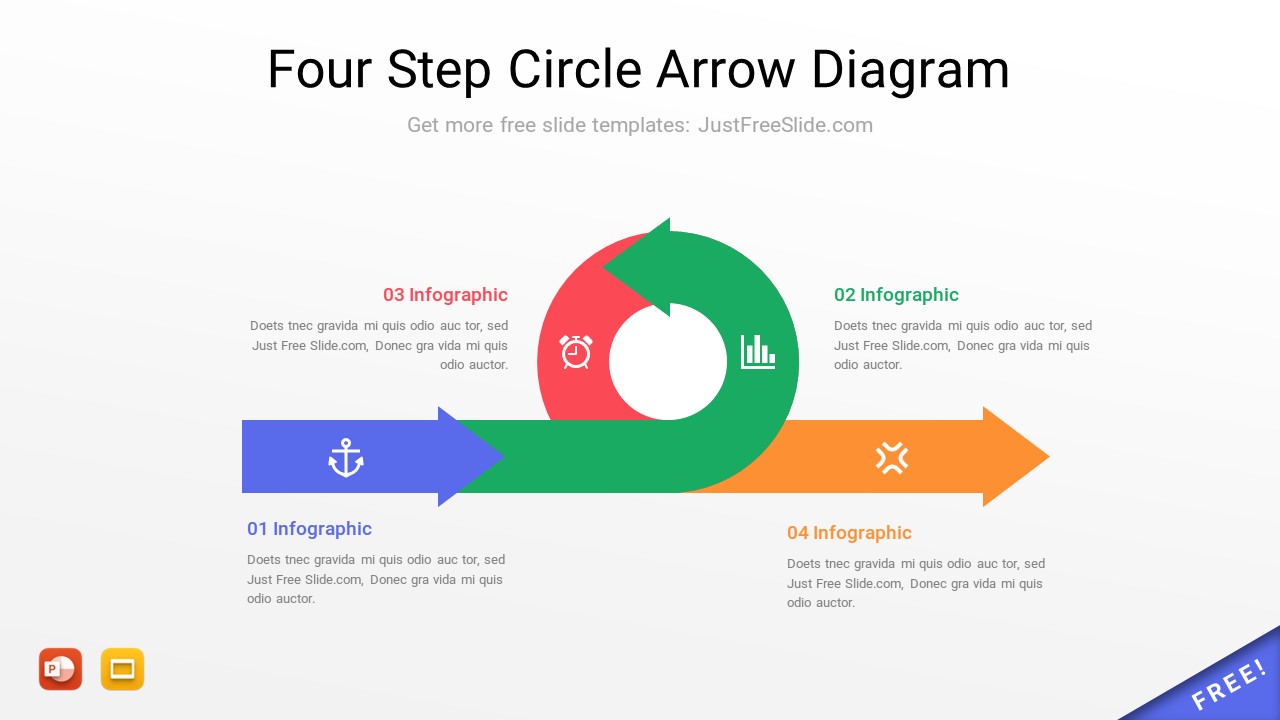 Four Step Circle Arrow Diagram Template Free Download