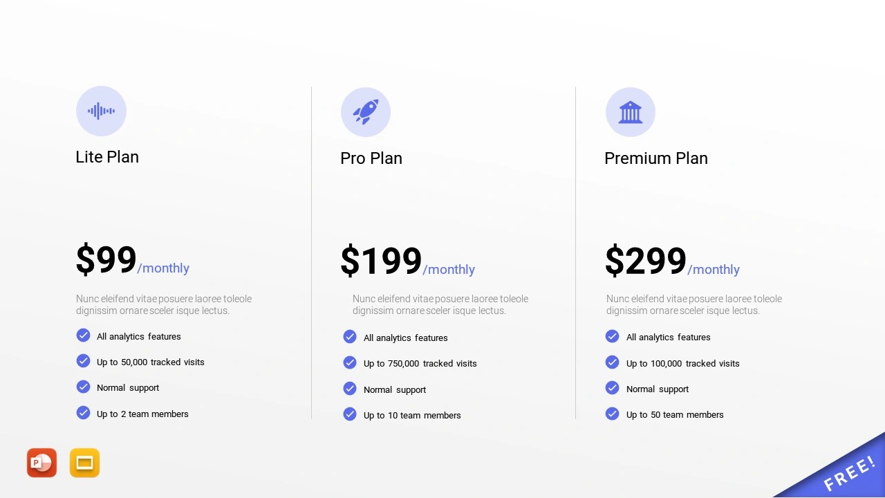 Minimal pricing plan design template for PowerPoint