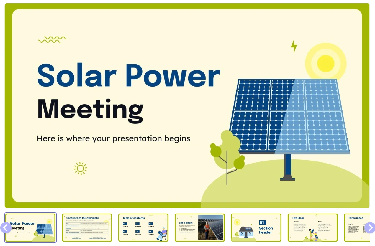 Solar Power Meeting PowerPoint Template Free Download