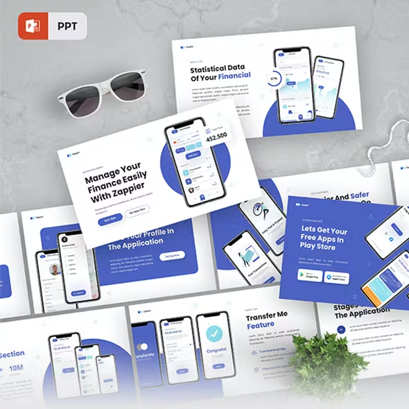 Zappier is a powerpoint template for mobile apps