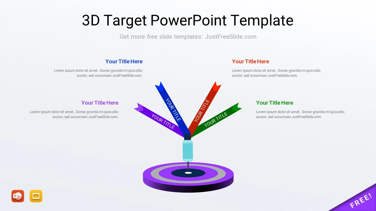 4 Points 3D Target PowerPoint Template