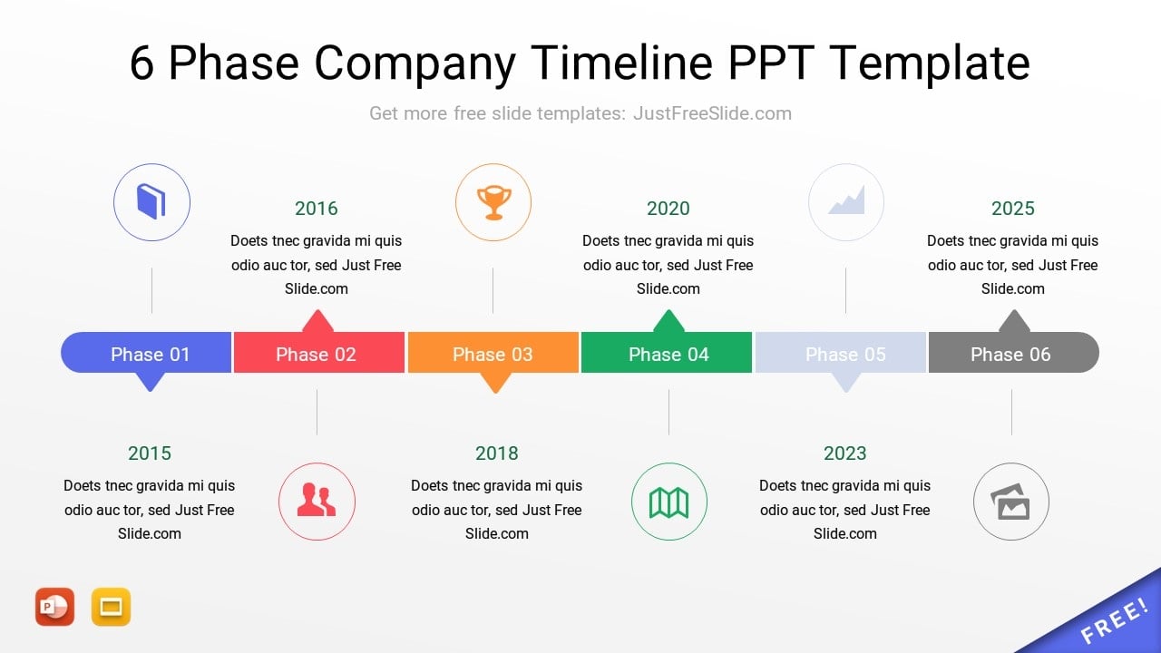 6 Phase Company Timeline PPT Template