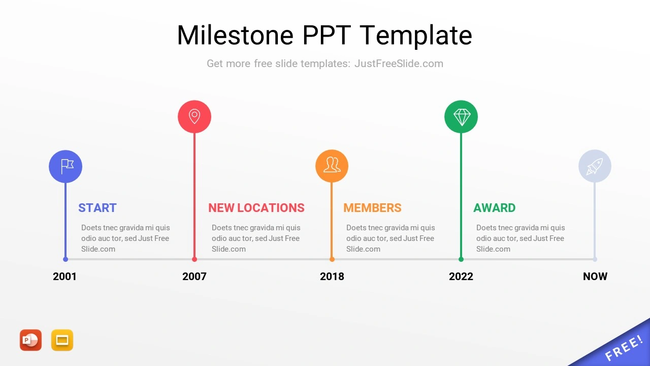 horizontal five stages milestone ppt template