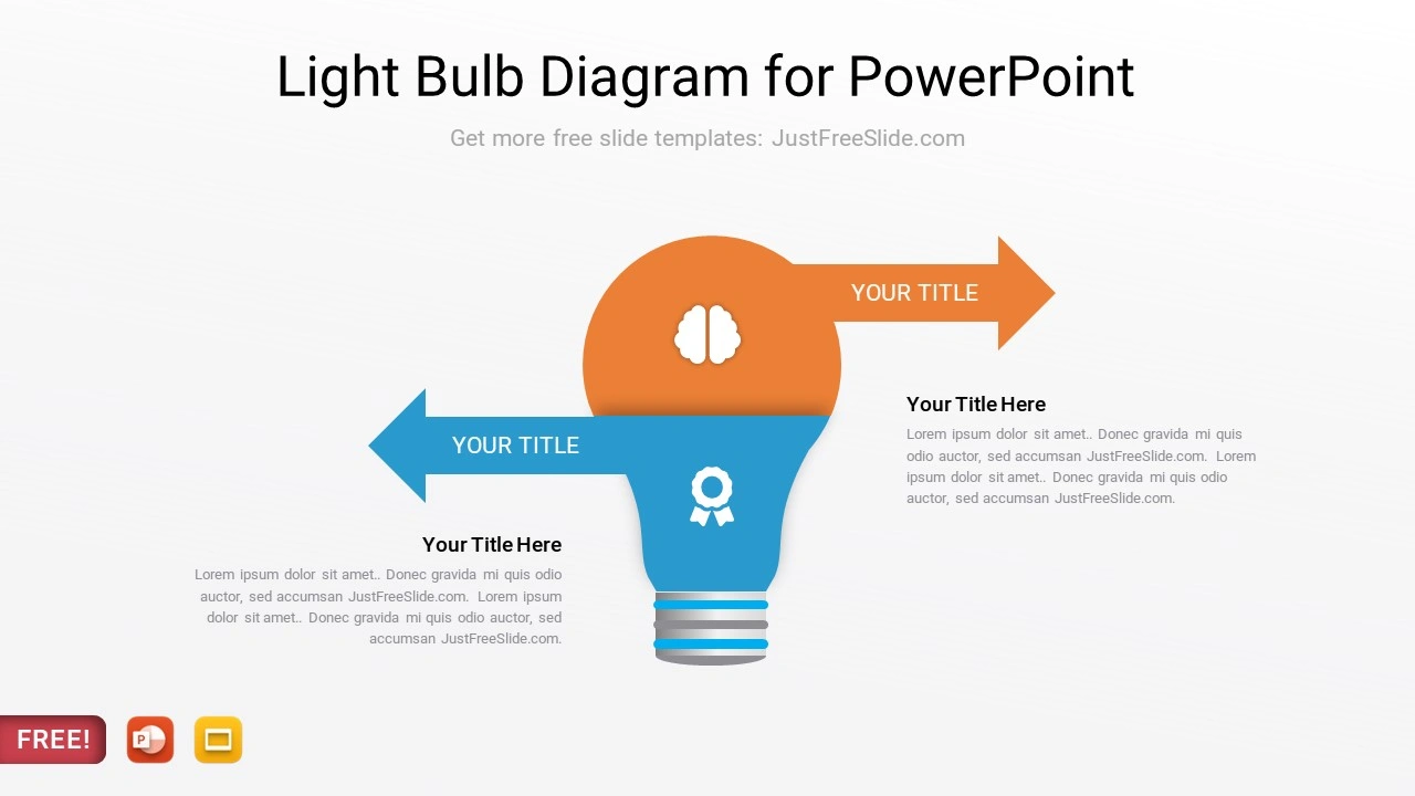 Light Bulb Diagram for PowerPoint, a light bulb diagram with two arrow