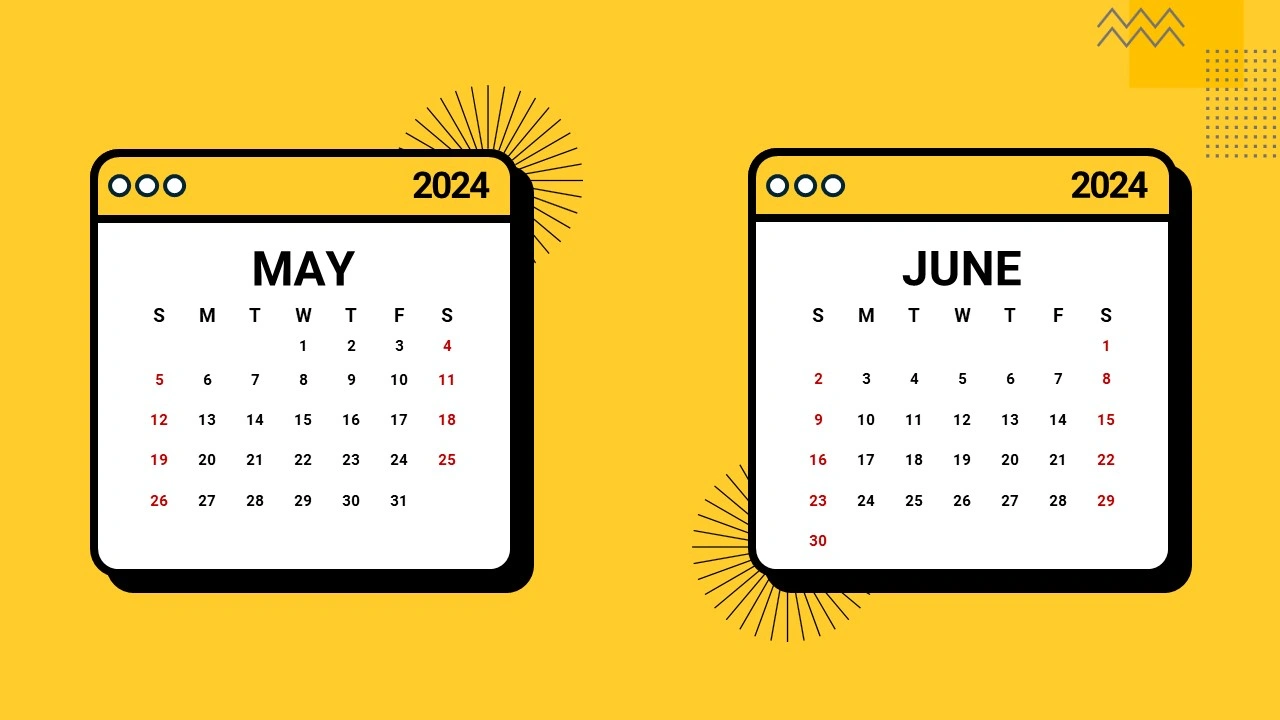 May and June Canendar 2024 PPT Template