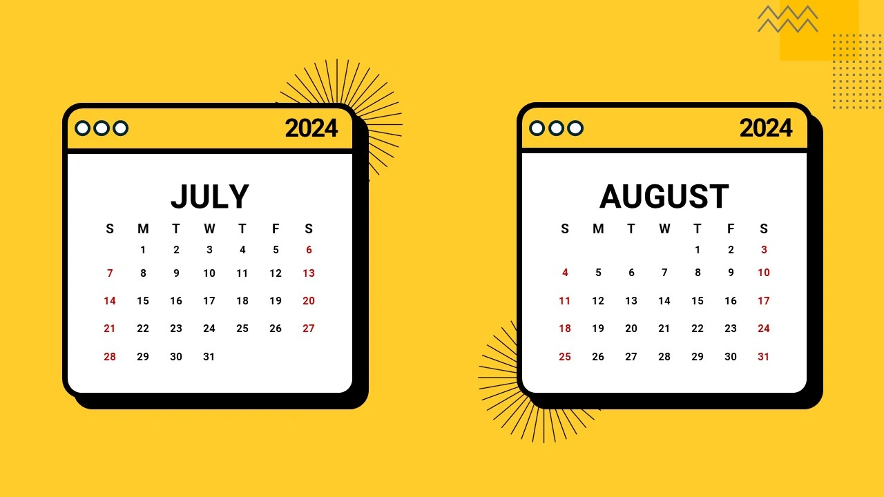 July and August Canendar 2024 PPT Template
