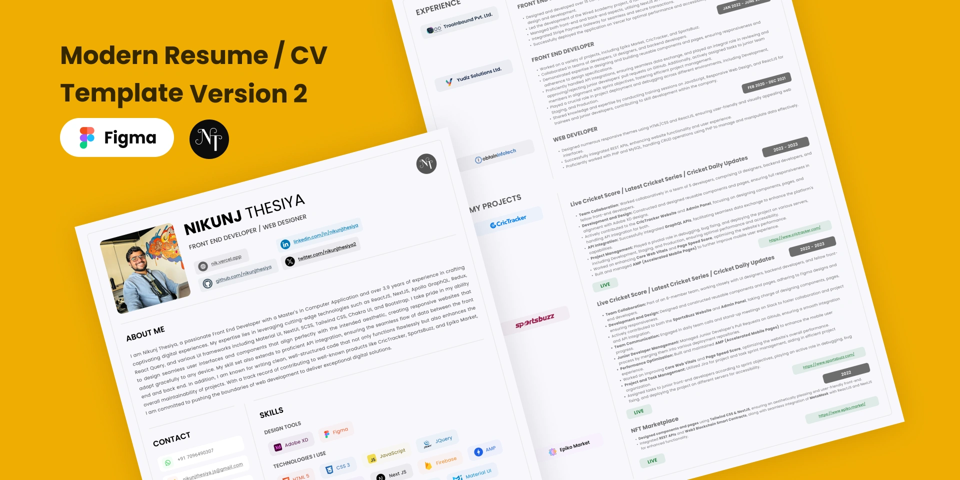 Modern Resume CV Template by Nikunj Thesiya