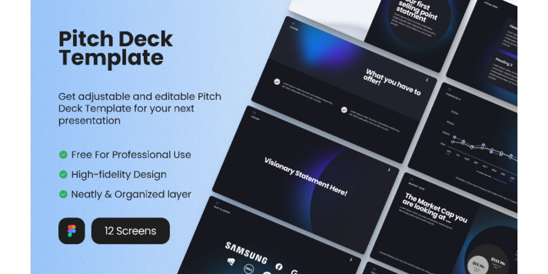 (Free) Pitch Deck Template with dark Background