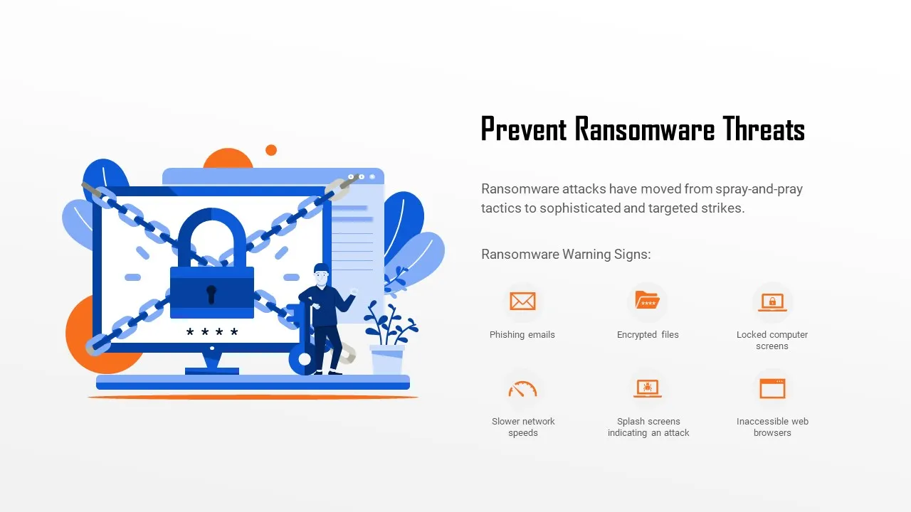 Prevent Ransomware Threats Slide Design