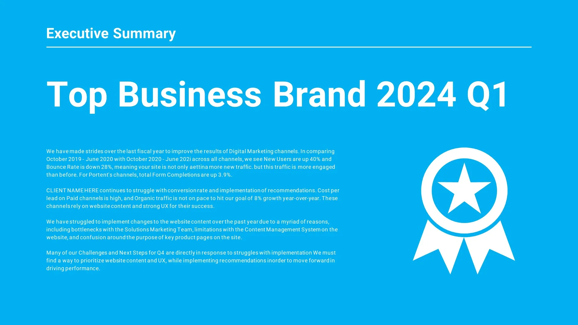 Free Quarterly Business Review Presentation Excutive summary Slide