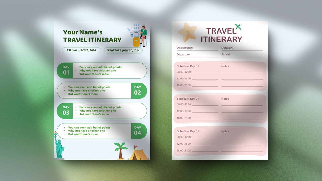 A4 Travel Itinerary PowerPoint Template (2 Pages)