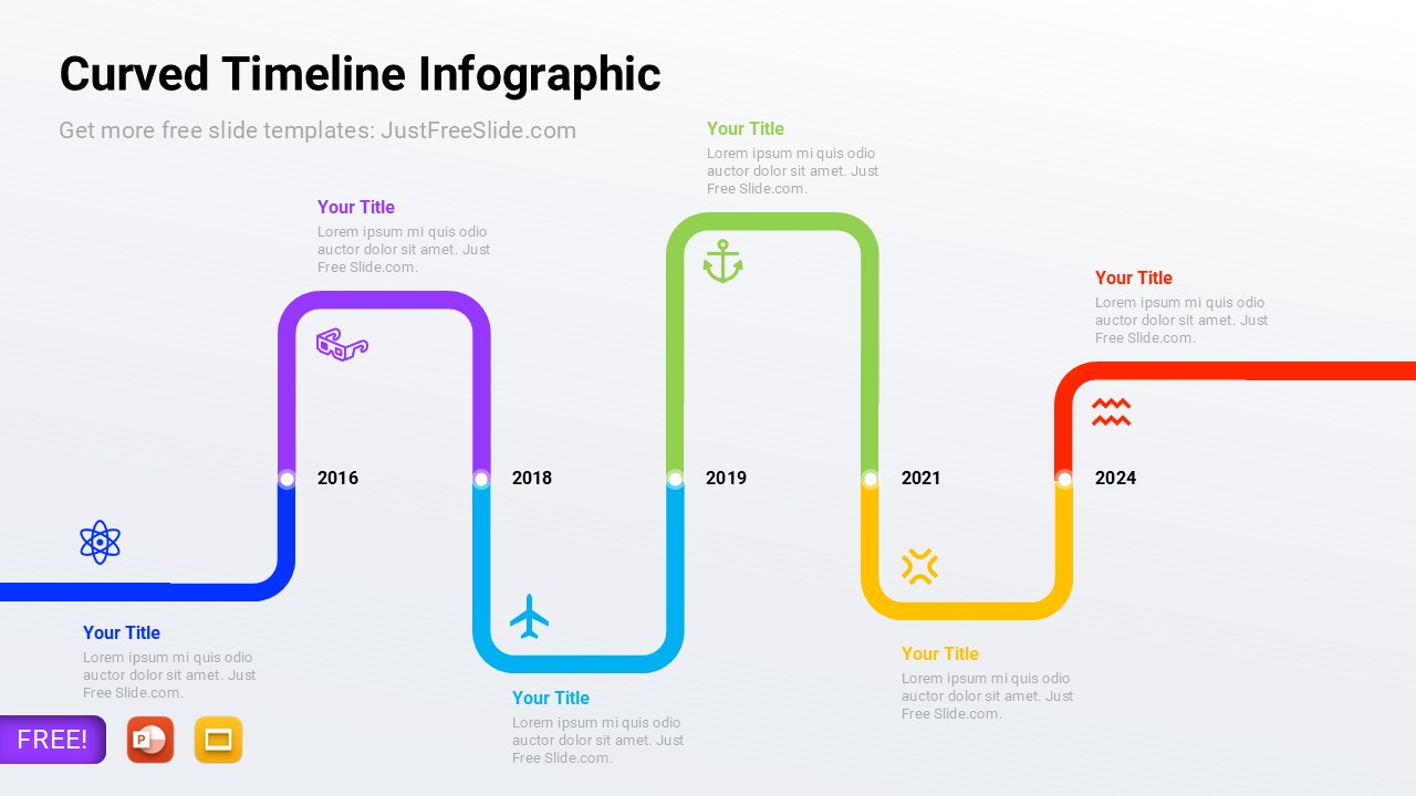 Free Colorful Curved Timeline Infographic PPT | Just Free Slide