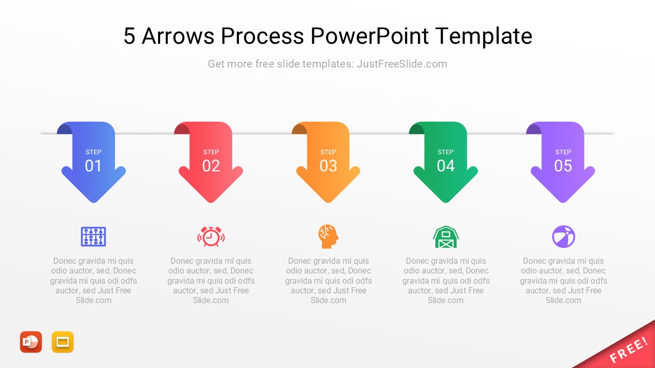 Free 5 Arrows Process PowerPoint Template | Just Free Slide