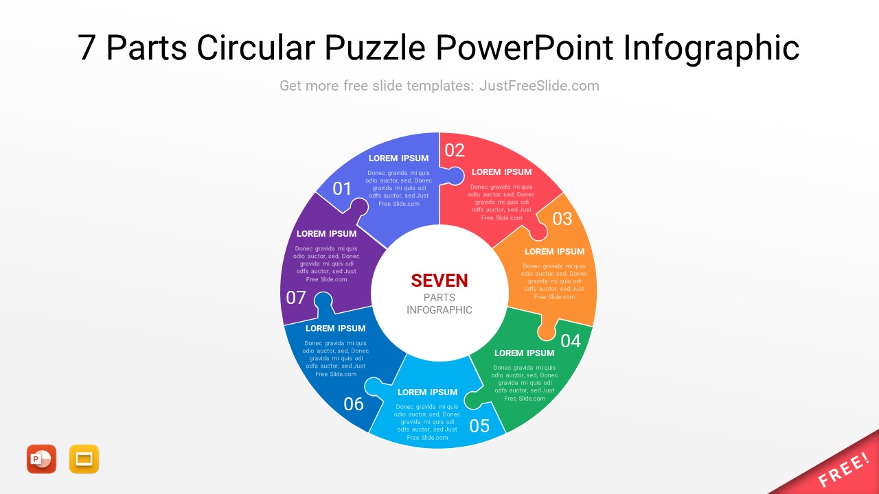 7 Parts Circular Puzzle PowerPoint Infographic Free Download | Just ...